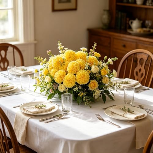 Kimura's Cabin 20pcs Fake Chrysanthemum Artificial Flowers Faux Silk Mums with Stem Balls Flowers for Vase Fillers Easter Home Table Floral Arrangements Wedding Party DIY Decoration(Yellow) - color: Yellow