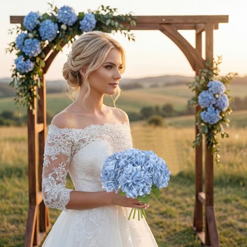 IPOPU 6PCS Real Touch Fake Hydrangea Artificial Flowers Blue Hydrangeas with Stems Latex Lifelike Faux Hydrangeas for Home Table Centerpieces Wedding Baby Shower Party Floral Arrangements (Blue) - color: Light Blue
