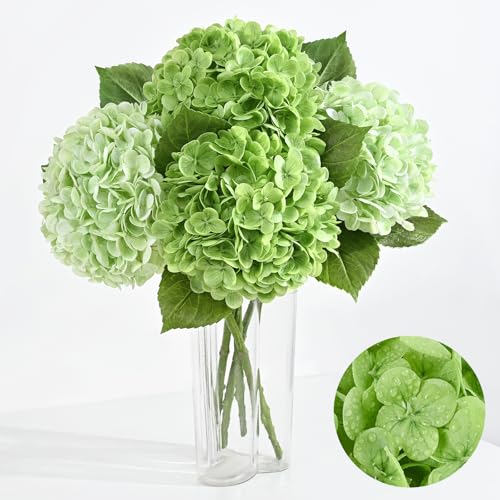 Artflower 4Pcs Real Touch Hydrangea Artificial Flowers, 22.5'' Light Green & Dark Green Full Latex Faux Hydrangea Flowers for Home Floral Arrangements Wedding Bouquets Table Centerpiece Decorations - color: Light Green & Dark Green, size: 4 Pcs