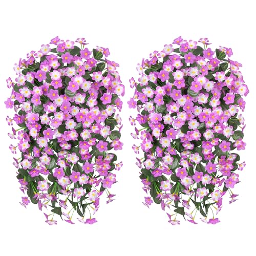 Artificial Flowers for Outdoor Decoration, 2 PCS Faux Silk Orchid Vines UV Resistant Realistic for Home Porch Balcony Planter Decor (Light Fuchsia and Fuchsia) - color: Light Fuchsia and Fuchsia 2