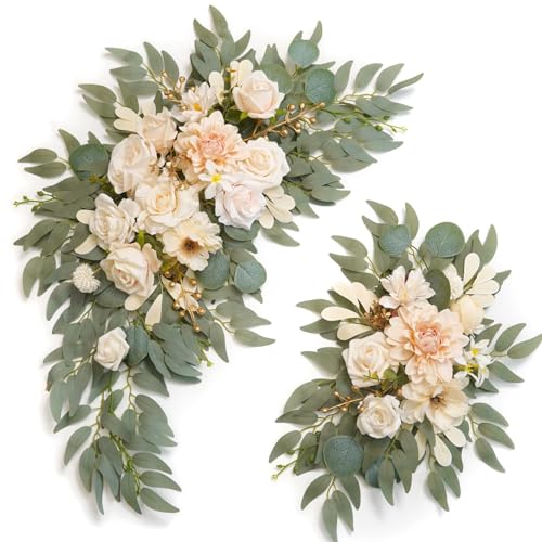Faux Flower Swag Set of 2 for Wedding Welcome Signs Floral Swag Wedding Reception Ceremony Signs Decor (Champagne & Cream) - color: Champagne & Cream