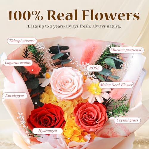 Cyrabota Preserved Roses Bouquet with Vase,3 Real Eternal Roses, Long Lasting Forever Flowers, Valentine Mother Day Christmas Birthday Gift for Women Mom Wife Girlfriend, Orange Roses - color: Orange