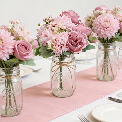 16 Bundles Artificial Flowers Peonies Bulk, Silk Fake Flower with Stems for DIY Bouquet Faux Peony Floral Arrangements for Vase Centerpiece Home Wedding Party Centerpiece(Pink) - color: Blush Pink