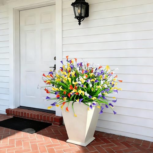 INXUGAO 12 Bundles Calla Lily Artificial Flowers for Outdoors, UV Resistant Faux Plastic Flowers for Home Porch Yards, Fake Plants for Spring Summer Cemetery Decor (Mix Color) - color: Mix Color, size: 12 Pcs