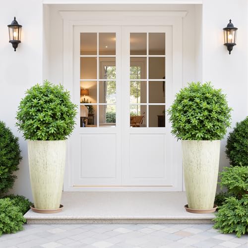 QCQHDU 21 inch Tall Planters for Outdoor & Indoor Plants, 2 Pack Sturdy Plant-Flower-Tree Pots for Front Porch Patio Deck Living Room Decor - color: Beige, size: 21 inch