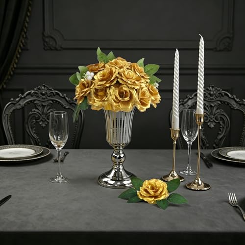 50 Pcs Rose Flower Head, Artificial Flowers Bulk for DIY Crafts, 3in Fake Rose Silk Flower Head wit Stem, Faux Flowers for Decoration, Wedding Home Party Decor Garland Decor (50, Gold) - color: Gold
