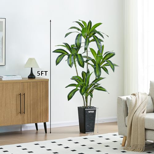 Artificial Dracaena Tree, 5FT Artificial Plants Indoor with Black Square Planter, Faux Yucca Silk Tree Fake Tropical Floor Plant in Pot, Fake Plants for Home House Room Office Entryway Porch Decor - color: Black, size: 5FT