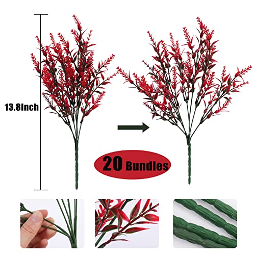 Artificial Outdoor Plants UV Resistant Artificial Greenery Lavender 20 Bundles UV Resistant Hanging Planter Flora Fence Indoor Outside Decor Wedding Table Flowers Arrangement Bouquet Filler(Red) - color: Red, size: 20 Bundles