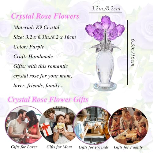 Ornalrist Crystal Purple Rose Flower Figurines - Glass Rose Bouquet Gifts for Women Mom Wife Girlfriend on Valentines Christmas Mothers Day Wedding Party - color: Purple