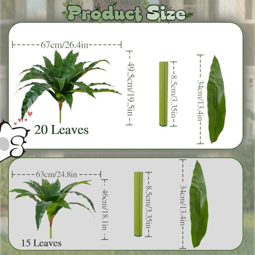 ucky 19.5" Artificial Dracaena Leaves Branches (20 Leaves, Bird’s Nest Fern), 3D Textured Faux Tropical Plant for Floor Vase, Large Home Decor - color: 2pcs Bird's Nest Fern, size: 20 Leaves