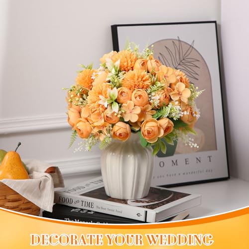 Tigeen Peonies Artificial Flowers Faux Roses Silk Flowers Hydrangea Artificial Bouquet for Wedding Table Centerpiece Floral Vase Home Office Bridal Decor(Yellow,12 Bundles) - color: Yellow
