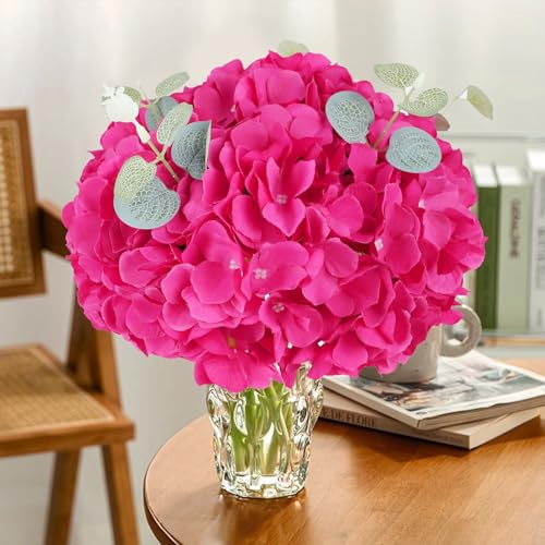 AVIVIHO 60 PCS Hot Pink Hydrangea Artificial Flowers Bulk (Not Squished) Realistic Fake Flowers Hydrangea Silk Flowers with Stems for Wedding Party Home Decor Table Centerpieces Florals Decoration - color: Hot Pink, size: 60PCS