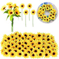 Wavwavw 50 Pcs 1.57 Inch Mini Artificial Sunflower Heads with Iron Stems for Home Party Decoration Wedding Decor, Bride Holding Flowers Centerpieces Wreath Garden DIY Art Decor Crafts - size: 1.57 Inch