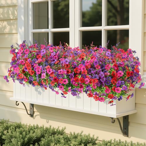 SHareconn 24 Bundles Artificial Flowers for Outdoors Decoration,Faux Plants Fake Silk Colorful Daisy Eucalyptus Lavender,UV Resistant for Outside Home Porch Indoor Spring Decor,RedRosyPurpleDeeppurple - color: Redrosypurpledeeppurple