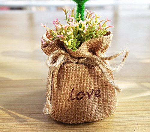 Ainiess Home Decorative Artificial Topiary Set, Green Hedge Artificial Plant Set, Linen Base, Fake Plant Letters, Set of 4 (Heart & Star)