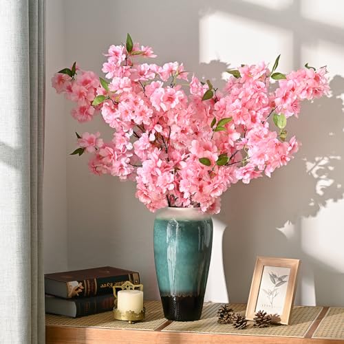 Sunm Boutique Pink Faux Cherry Blossom Branches, Artificial Cherry Blossom Stems Cherry Blossom Flowers Vase Arrangements for Wedding Home Party Kitchen Decor, Set of 3 - color: Gradient Pink, size: Pack of 3