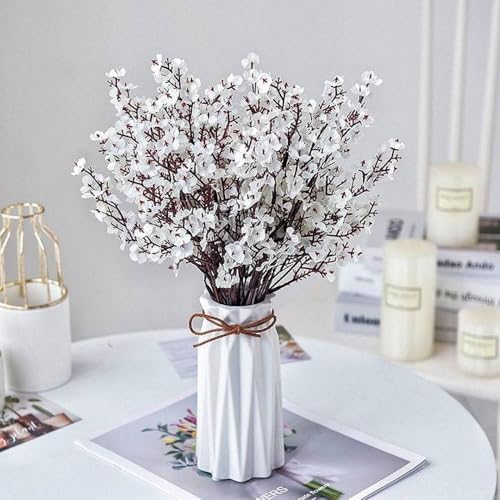 1PCS Artificial Long Gypsophila Colorful Plum Blossom Home Bouquet Faux Flowers Autumn Garden Party Decoration (White-1PCS) - color: White-2pcs