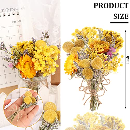8 Pcs Mini Gypsophila Bouquets Natural Gypsophila Yellow Dried Flowers Bouquet Dry Flower&Leaves Daisy Dried Embossing Flower Bundles Plant Stem Bunch for DIY Craft,Photo Props,Wedding Card Decoration - color: Type6
