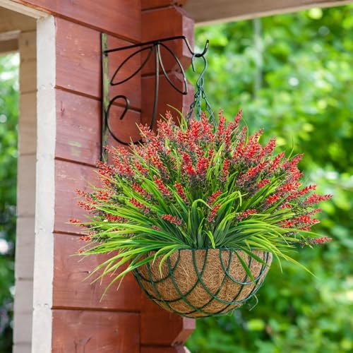 40 Bundles Artificial Plants Outdoor Fake Monkey Grass with Lavender Flowers Plastic UV Resistant Greenery Shrubs for Window Box Porch Garden Patio Outdoor Decor(Red) - color: Red
