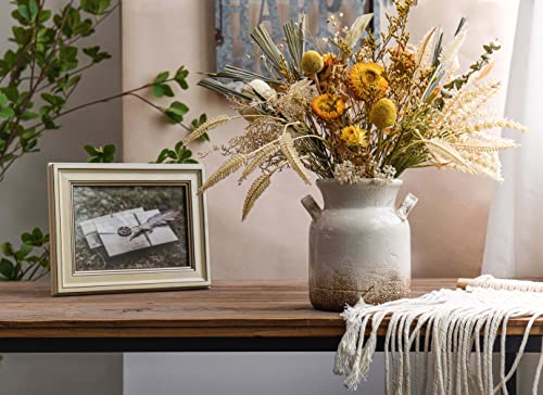 Quoowiit Ceramic Rustic Farmhouse Vase, Distressed Decorative Flower Vase for Home Decor, Ideal Shelf Decor, White Boho Vase for Living Room Bedroom Kitchen Office Decor Centerpiece Table Decorations - color: 6 Inch