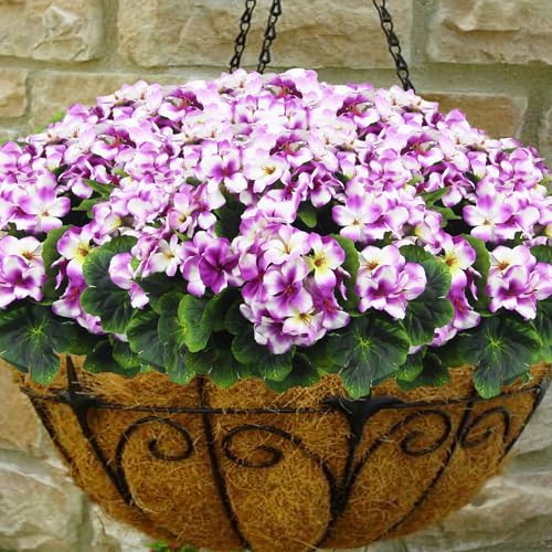 2 Pcs Artificial Geraniums for Outdoors Silk Cemetery Flowers Faux Geraniums Flowers for Planter Outdoor Garden Patio Grave Cemetary Vase Centerpiece Indoor Porch Decor Gradient Purple - color: Purple