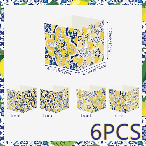 6 Sets Blue Tiles Lemon Table Centerpiece Decor Box and Artificial Lemon Branches Amalfi Coast Capri Positano Lemon Party Supplies for Capri Mediterranean Wedding Birthday Baby Shower Party Decor - color: Yellow White-b