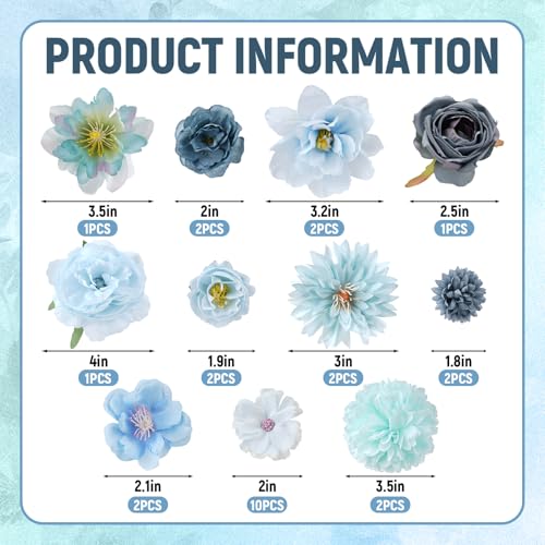 27 Pcs Small Silk Artificial Faux Flowers for DIY Craft Supplies for Wedding Party Graduation Home Decor (Blue) - color: Blue