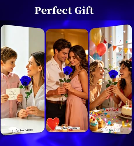Preserved Flowers for Delivery,Blue Rose Bouquets That Last 5 Years,Birthday Flowers Gifts for Women Mom Grandma Wife Friends,Mothers Day Roses Gift,Romantic Floral for Anniversary or Valentine’s Day - color: Blue, size: Single Rose
