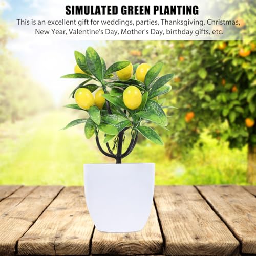 PRETYZOOM Artificial Lemon Tree Decor 9.5 Inch Simulated Lemon Branches in Small White Pot Faux Plant for Home Kitchen Table Centerpiece and Party Decoration