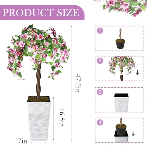 Artificial Begonia Tree 4FT, Fake Floral Plant Tree with White Planter, Decorative Topiary Plant, Potted Faux Flower for Home Office Porch Decor Indoor Outdoor (Purple, 4FT) - color: Purple, size: 4ft