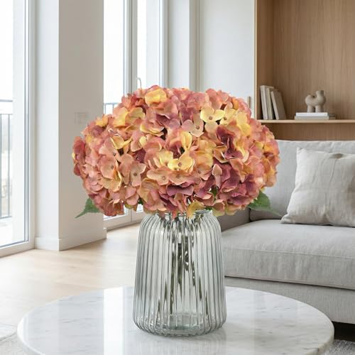 2Bouquets Artificial Fake Flowers Plants Silk Hydrangea Arrangements Wedding Bouquets Decorations Plastic Floral Home Kitchen Garden Party Festival Bar DIY(Champagne-Dusty Pink) - color: Champagne-dusty Pink