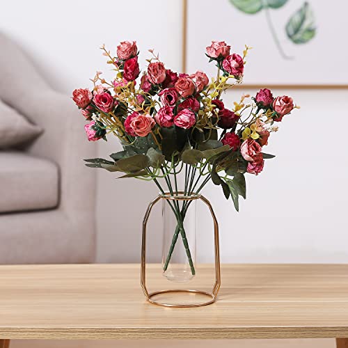 Duovlo 7 Branch 21 Mini Rose Heads Artificial Flowers Bouquet Wedding Home Office Decor,Pack of 2 (2 PCS Rose Red) - color: 2 Pcs Rose Red