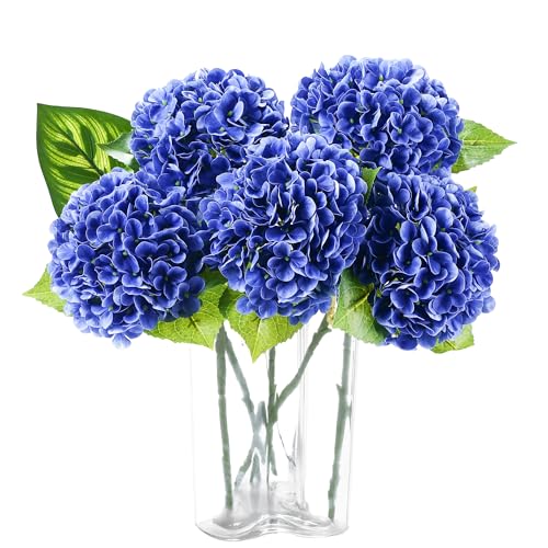 Coferset Blue Hydrangea Artificial Flowers, 20 inch Lifelike Real Touch Faux Hydrangea Flower for Home Wedding Office Party Living Room Decoration (Royal Blue) - color: Royal Blue