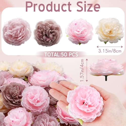 Thiccywoov 50 Pcs Artificial Flowers, 3.2 Inches Silk Rose Head Flowers Fake No Stem for Wedding Bridal Bouquet Home Floral Decor DIY Centerpieces Arrangements Party Tables Decorations(Grey Pink) - color: Grey Pink