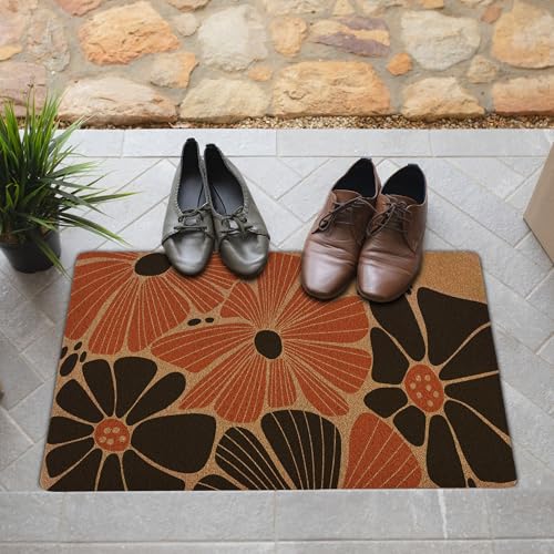 Cute Boho Door Mat, Floral Doormat Abstract Flower Welcome Front Door Mat Outside Indoor Outdoor Entrance, Floral Artificial Coir Doormat Rugs for Patio Kitchen Decor, 17x30 Inch - color: Multi Color
