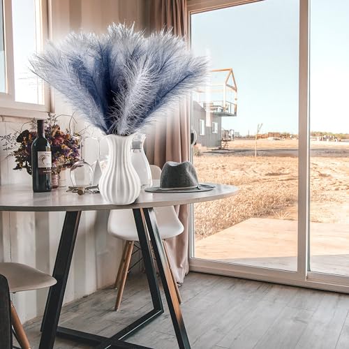 60Pcs Navy Blue and White Faux Pampas Grass Decor, 21.7" Pompas Grass Flower Arrangement and Vase Filler for Boho Home Wedding Decoration - size: 21.7'' Tall Navy Blue&White