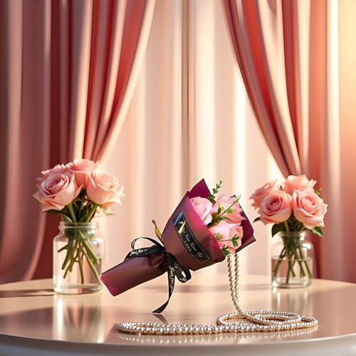 Pink 30 Grams 3Heads Rose Bouquet Flower Petals Valentine Day Gifts Artificial Flowers for Women Mom Wife Best Friend, Birthday Christmas Valentine's Mothers from Daughter Son Husband