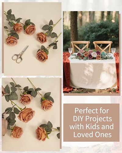 DuHouse 50pcs Artificial Fall Silk Roses with Stems,Fake Flowers for Wedding Decorations, Table Centerpieces, Bridal Bouquets, DIY Floral Arrangements, Party & Home Decor (Burnt Orange-A) - color: Burnt Orange-a