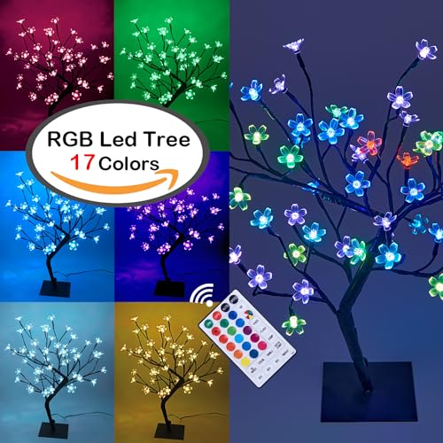 LIGHTSHARE 18 Inch Cherry Blossom Bonsai Tree, 48 LED Lights, RGB with Remote Control, 16 Color-Changing Modes, 24V UL Listed Adapter Included, Metal Base Ideal As Night Lights - color: RGB (Red, Green, Blue)