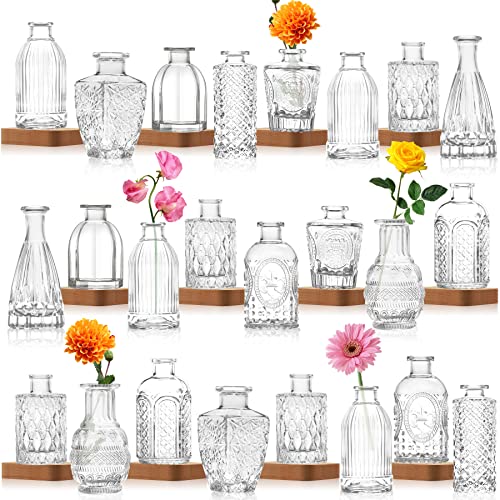 Vintage Flower Vase Set of 24, Clear Glass Bud Vases for Decor, Wedding, Party - color: Clear-24