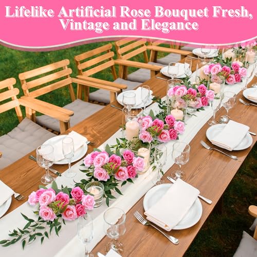 Zeyune 8 Pack Artificial Mini Mixed Pink Roses, 12 Inch Fake Flowers with Stems, 80 Small 1.6 Inch Flower Heads, Silk Mini Rose Bouquets for Wedding Centerpieces, Bridal Bouquets, Home Party Decor - color: Mixed Pink