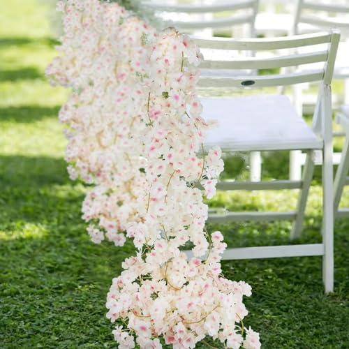 CITYES 3 Pcs Artificial Cherry Blossom Flower Vines Cherry Blossom Garland 18.48 ft Fake Silk Flower Garland Outdoors Hanging Cherry Blossom Vines for Home Wedding Garden Party Arch Decor Pink White - color: Pink White