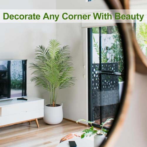 4ft Artificial Palm Tree Indoor Plant Tall Fake Tropical Paradise Palm Tree in Pot with Real Bark Design Faux Areca Palm Tree for Home Office Living Room Bedroom Farmhouse Modern Decor 1pcs - size: 4ft