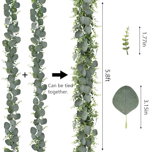 CEWOR 8pcs 5.8ft Artificial Eucalyptus Garland Fake Silver Dollar Eucalyptus Greenery Garland Vines for Mantle Table Runner Centerpiece Home Party Decor