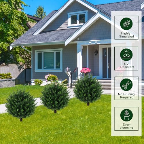 2PCS UV Resistant Fake Bushes Artificial Shrubs for Outdoors | Cedar Topiary Ball Trees / Faux Greenery / No Fade / Sturdy Build / No Maintenance / with Spike / Front Porch Decor - color: Cedar 2pack