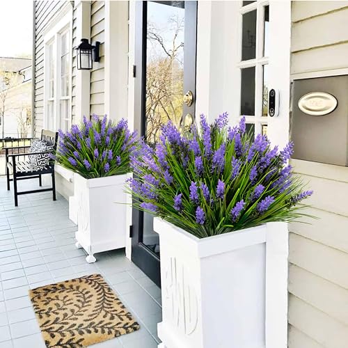 12 Bundles Artificial Plants Outdoor Fake Monkey Grass,UV Resistant Faux Plants Outdoor Artificial lavender Plants,Realistic Fake Plants for Porch Yard Pathway Garden Décor Outside Indoor (Purple) - color: Purple