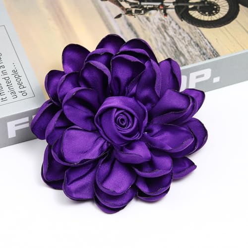Dainty Satin Rose Flower Brooch Pins for Women Delicate Large Camellia Pins Shawl Clips Duckbill Clips Wedding Prom Banquet Party Jewelry Gift - color: Purple