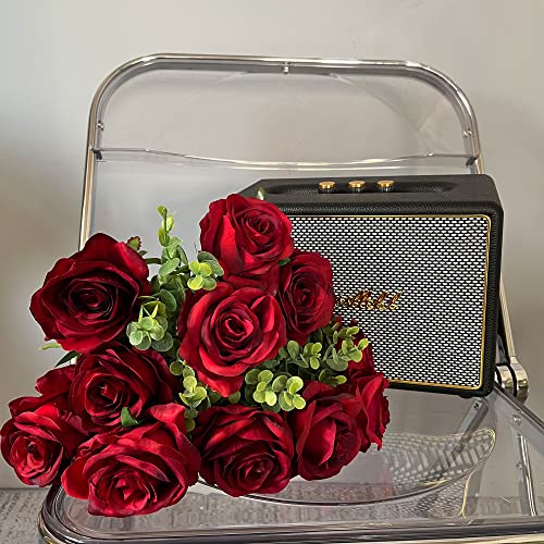 Nubry Artificial Silk Rose Flower, Mothers Day Rose Gifts for Mom, Bouquet Lifelike Fake Flowers for Wedding Home Party Decoration Event Gift 10pcs (Burgundy) - color: Gradient Wine Red