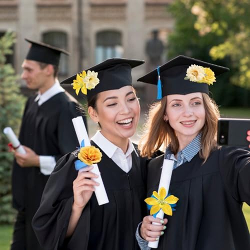 rongflower Fake Flower Heads for Crafts - Yellow Silk Artificial Roses, Peonies, Daisies & Mini Floral Heads Bulk (48-Pack) for Wedding Decor, Graduation Cap, Cake Topper, Baby Shower, Home Decoration - color: Yellow
