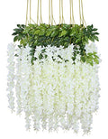 Duovlo 12 Piece Artificial Silk Wisteria Vine 3.6 Feet Ratta Hanging Flower Garland String Home Party Wedding Decor (White) - color: White